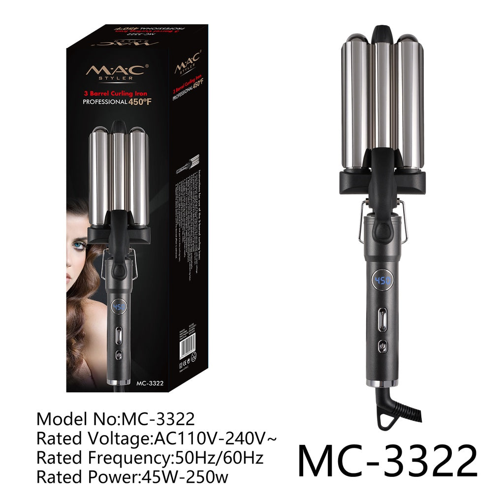 MAC Three Barrel Ceramic Coating Big Wave Curler Styler Professional Hair iron MC3322